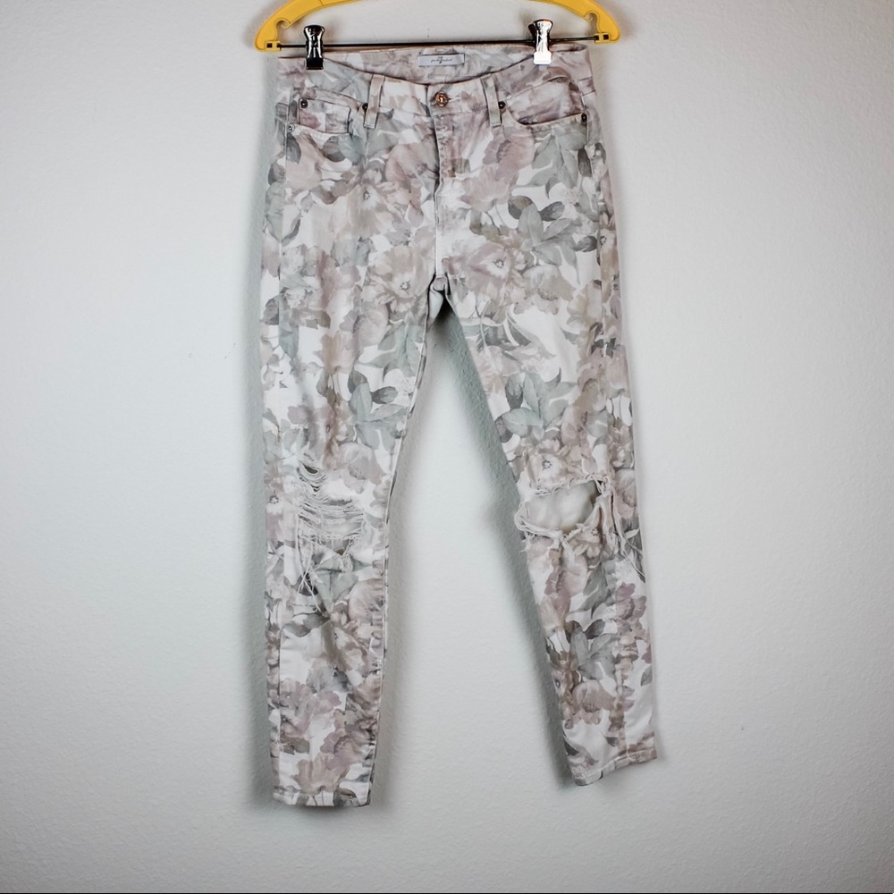 7FAM Floral Skinny Jeans | Artsy Ripped Denim Size 29